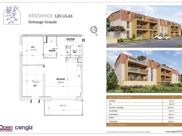 Appartement 3 pièces 63 m²