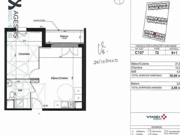 Appartement 2 pièces 39 m²