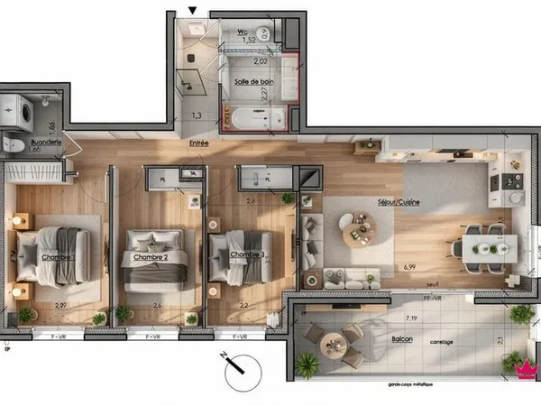 SublimeT4 au 2e étage sur 2, en attique avec belle terrasse de 15m², dans un cadre idyllique, vue im