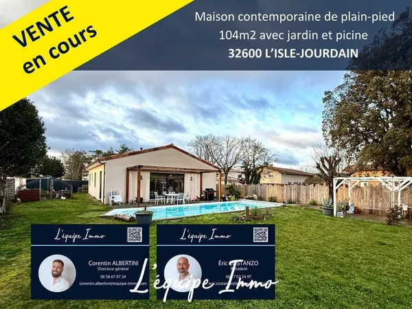 Maison T4 contemporaine de plain pied de 104m2 sur plus de 7