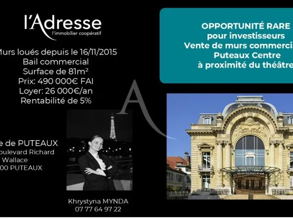 Vente murs commerciaux loués (26 000€ / an)/Centre ville PUTEAUX