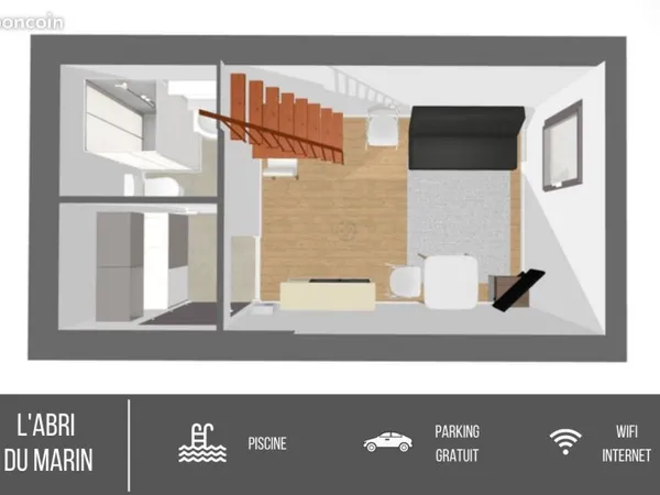 Studio meublé avec mezzanine - Fibre - 100 m de la mer - Les Minimes La Rochelle - Disponible immédi