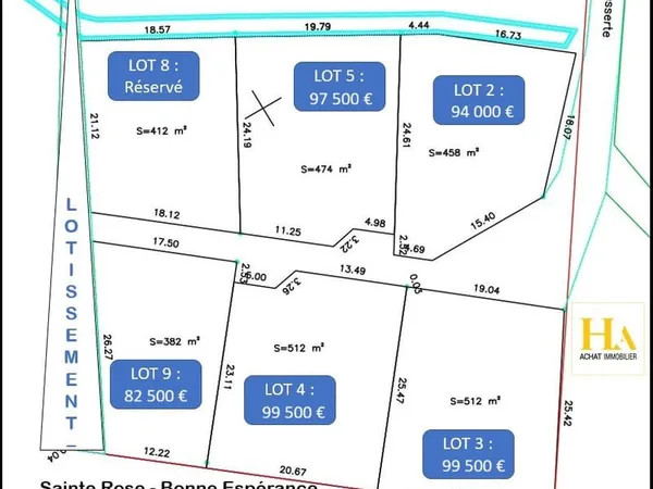 Lotissement 6 parcelles de 382 m² à 512 m² à Sainte Rose- Bonne Espérance