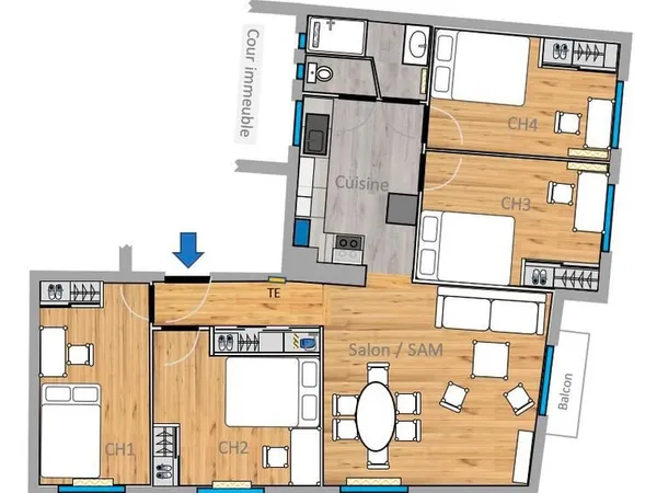 Appartement Ile verte 4ch - bail individuel