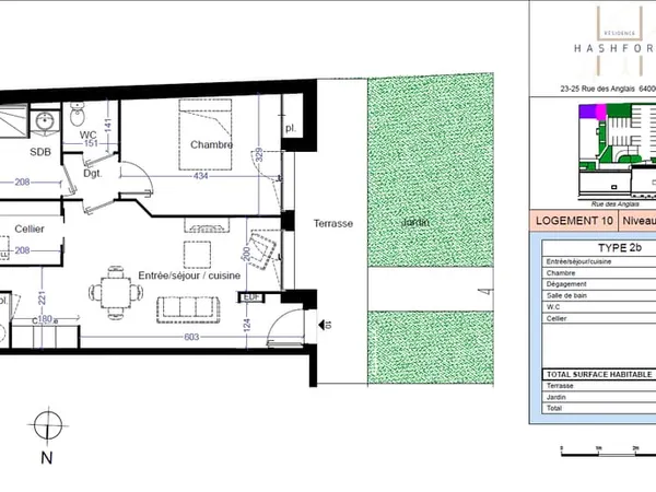 Appartement T2 en Rez-de-jardin et place de parking