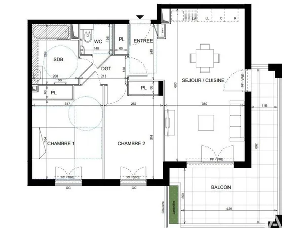 Appartement 3 pièces 64 m²