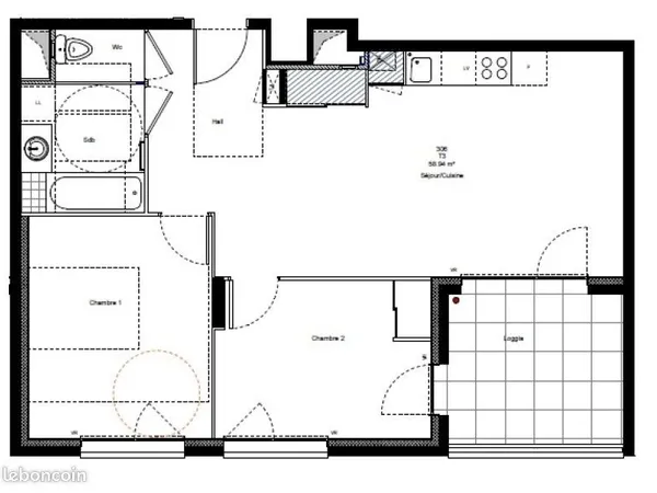 Appartement 3 pièces 58 m²