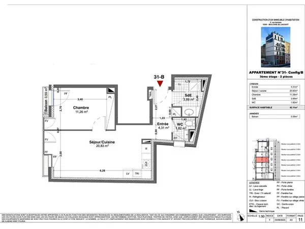 Appartement Boulogne Billancourt 2 pièce(s) 42.11 m2