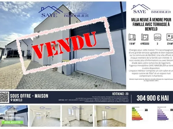 Villa neuve à vendre pour famille avec terrasse à Benfeld