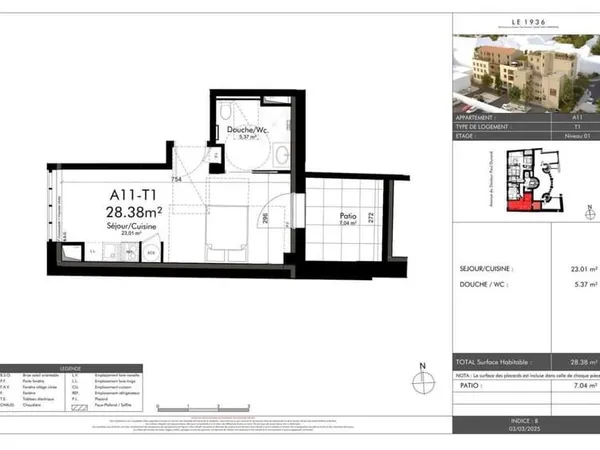 Appartement 1 pièce 28 m²