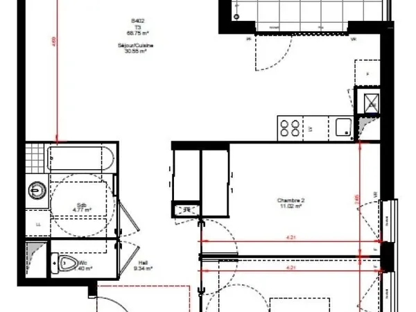 Appartement 3 pièces 68 m²