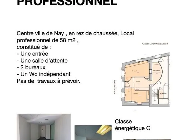 Local professionnel à louer en RdC Centre ville de Nay