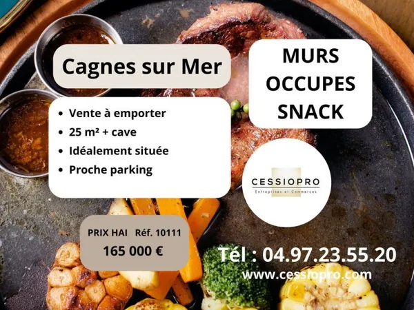 MURS OCCUPES SNACK VENTE A EMPORTER 25M2+SOUS SOL 14m2 CAGNES SUR MER