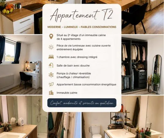 ✨ Appartement T2 moderne - lumineux - faibles consommations - disponible au 1er juin