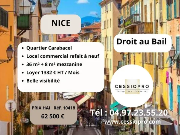 Droit au Bail Local Commercial Refait à Neuf Quartier Carabacel, Nice