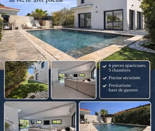 Maison contemporaine avec piscine  142 m² habitables  5 chambres  Terrain de 442 m²