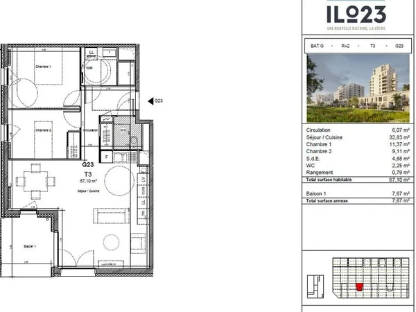 Appartement Quartier CATAROUX 3 pièce(s) 67 m2