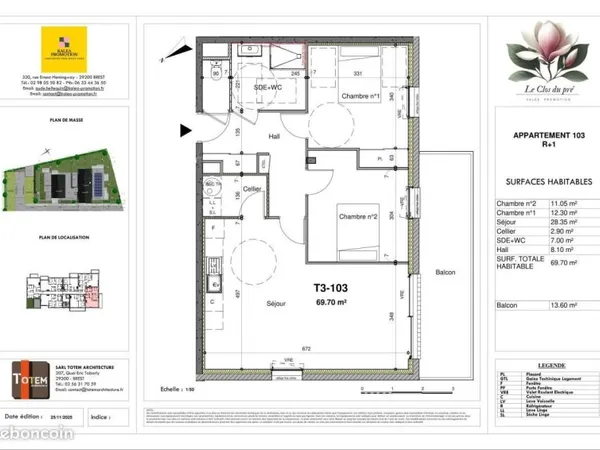 Appartement 3 pièces 69 m²