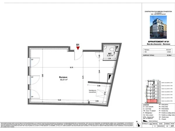 Local commercial - Boulogne Billancourt 1 pièce(s) 52.56 m2