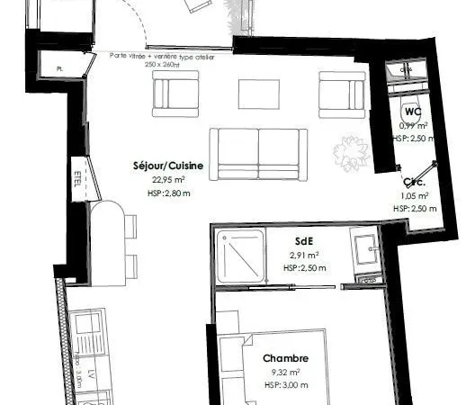 Appartement 2 pièces 40 m²
