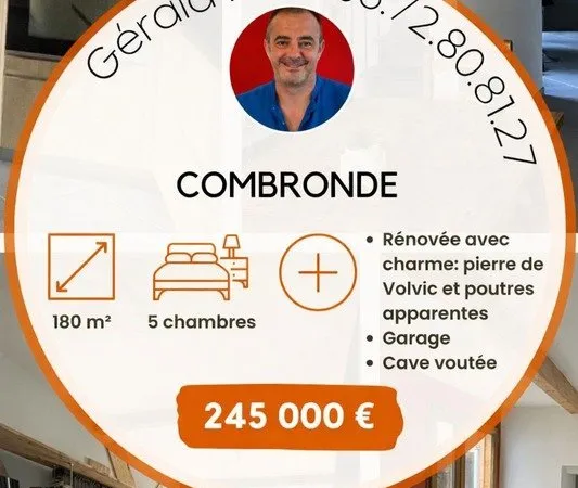 Maison de charme 180 m² à Combronde - Rénovée, spacieuse et prête à vivre !