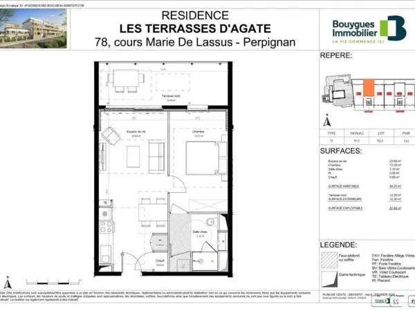 Appartement 2 pièces 45 m²