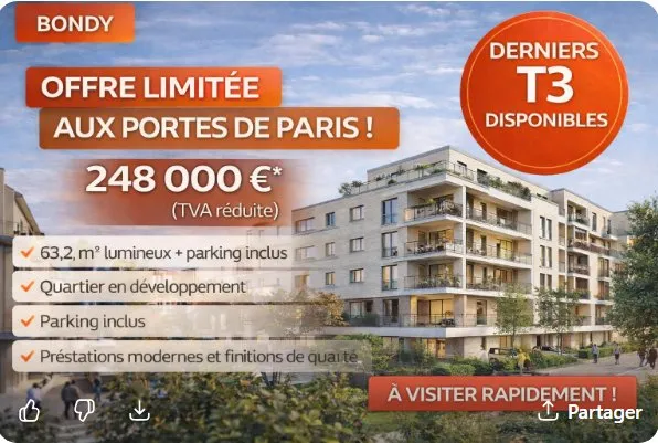 --T3 NEUF À PRIX EXCEPTIONNEL - OFFRE LIMITÉE - AUX PORTES DE PARIS PROCHE DU CANAL A BONDY