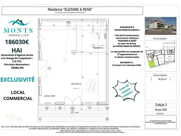 CELLULE 3 / 70,20 M2 / SOUS OPTION !