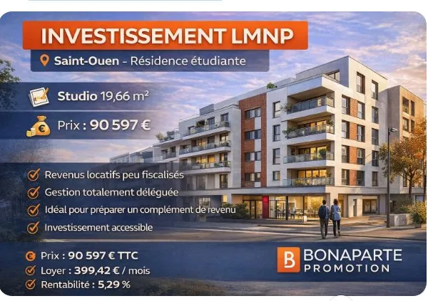 --STUDIO INVESTISSEMENT LMNP - Résidence Étudiante à Saint-Ouen (93) rentabilite 5%