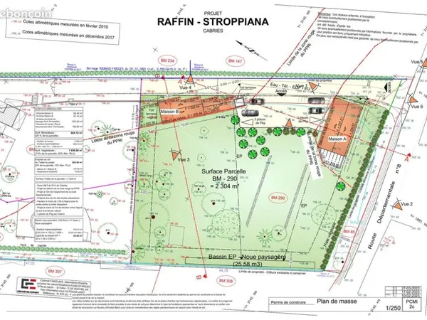 Cabriès 280/m² Terrain indivis de 2304m² soit 2290/m² habitable permis 2 villas 260m² purgé