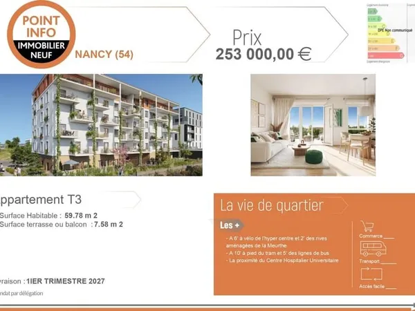 NANCY, Votre appartement T3 neuf proximité centre et rives de Meurthe Appartement T3 neuf - Nancy | 