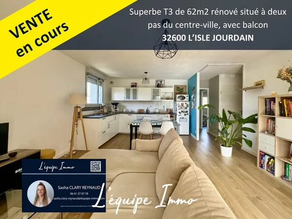 Appartement T3 62m2 avec balcon et places de parking
