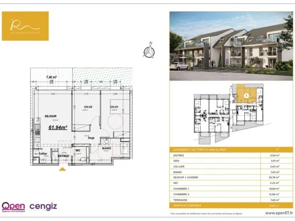Appartement 3 pièces 62 m²