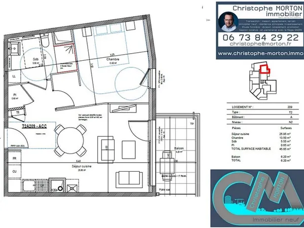 A VENDRE - idéal 1er achat - T2 - 45,65m2 - 69290 Craponne