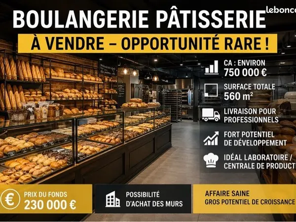 🔥 BOULANGERIE 750K CA - 560m² - GROS POTENTIEL - 230K - LIVRAISON + LABO CENTRAL
