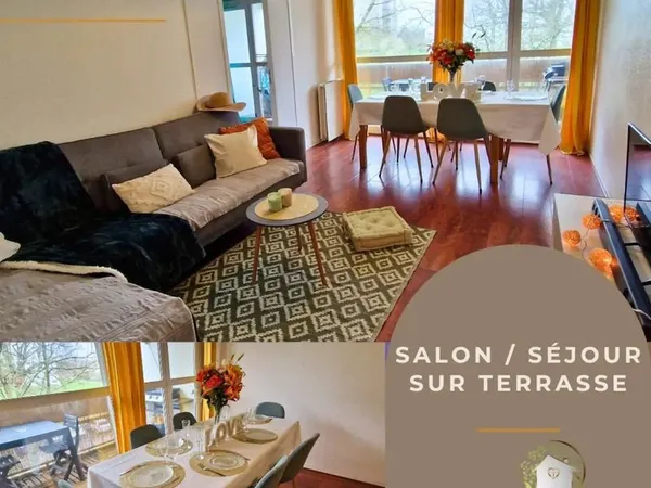 Grand t5 100m2 meuble 4ch 2sdb double terrasse 10min centre bx courte duree