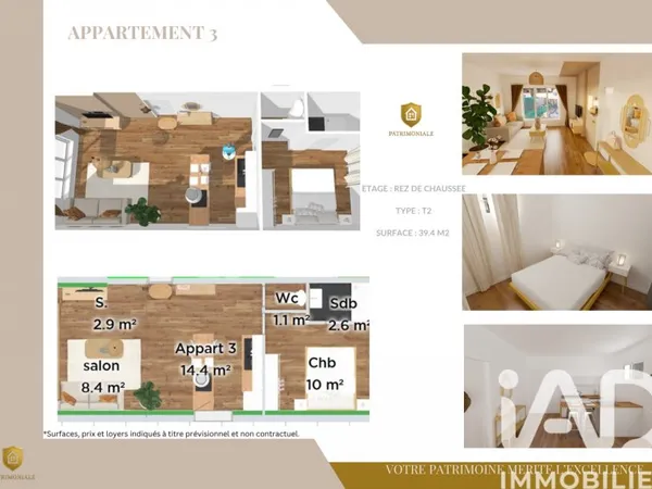 Appartement 2 pièces 39 m²