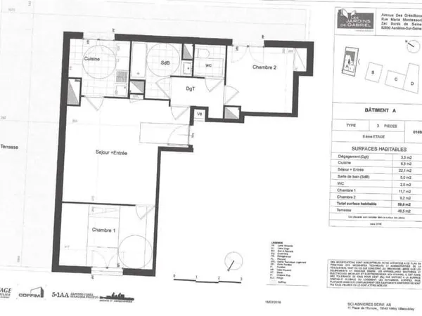 Appartement 3 pièces 60 m²