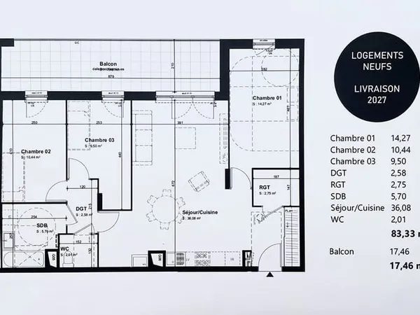 Appartement T4 NEUF de 83 m² à BOURGOIN-JALLIEU