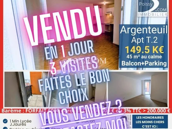 Appartement type.2 avec balcon et parking à Argenteuil 45m2