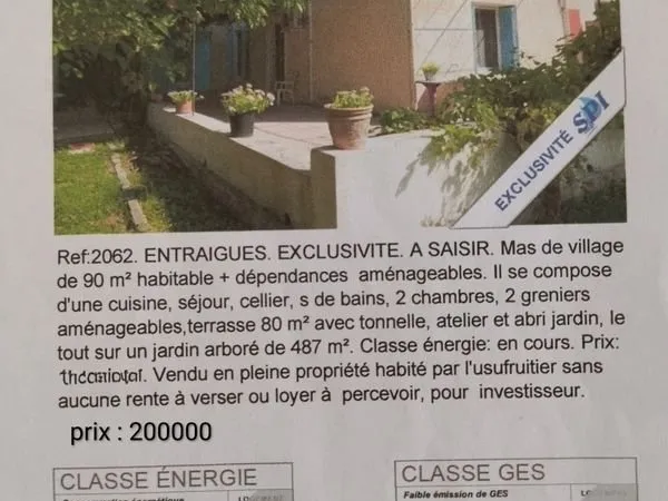 Partie de mas en viager sans rente