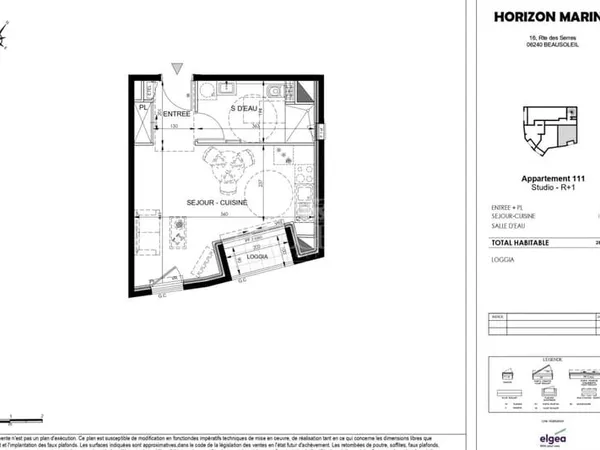 Horizon Marine Lot.111 - Studio en cours de réalisation avec vue mer Beausoleil limite Monaco