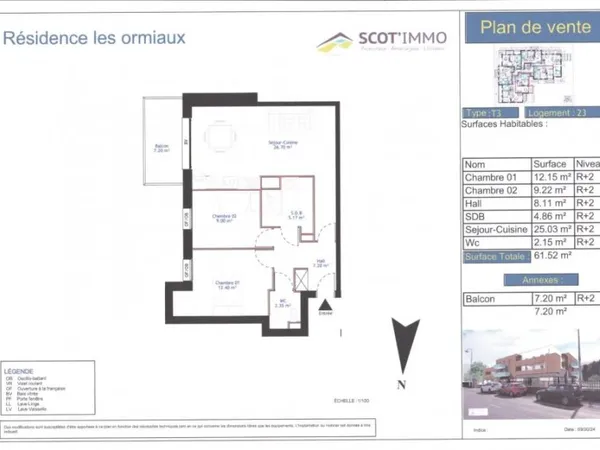 Appartement 3 pièces 62 m²