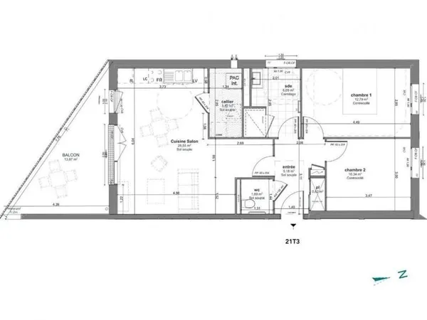 Appartement 3 pièces 69 m²