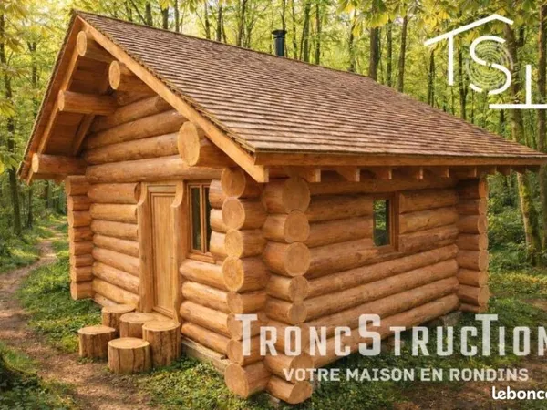 Maison chalet gîte studio de jardin ou annexe fuste en rondins de bois brut