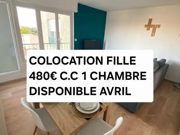 Colocation fille 480 c.c 1 chambre disponible