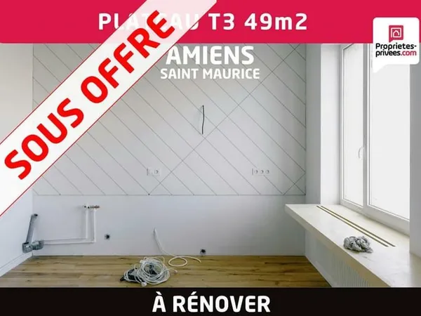 Plateau appartement 3 pièces 49 m2 à rénover - Amiens Saint- Maurice