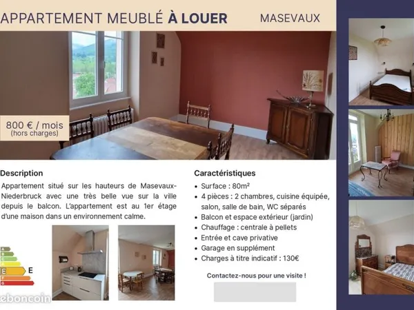 Loue appartement meublé 4 pièces 80 m2