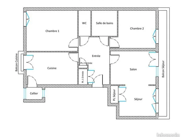 T3 76 m² 2 chambres avec balcon et cave