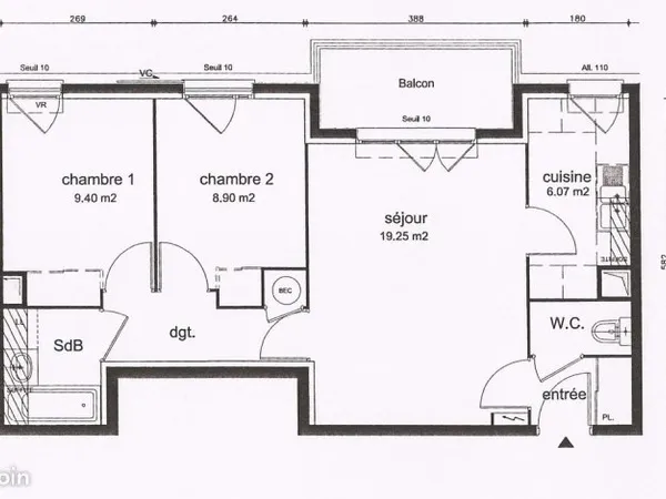 Centre de Mantes la Ville T3 55m² + 2 parkings s/sol